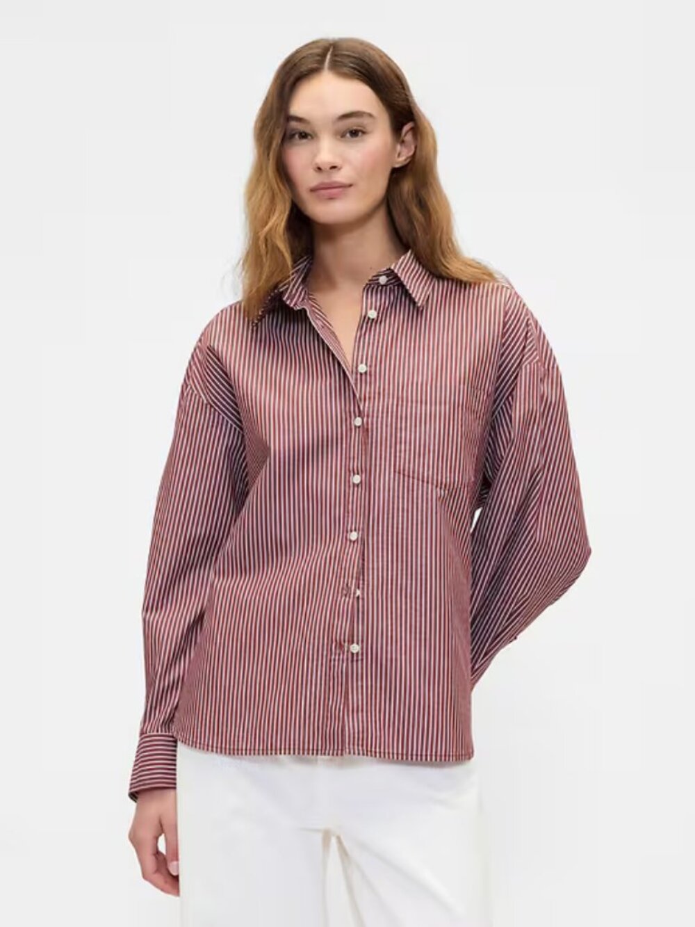 Gap Poplin Oversized Shirt in Red Delicious Stripe